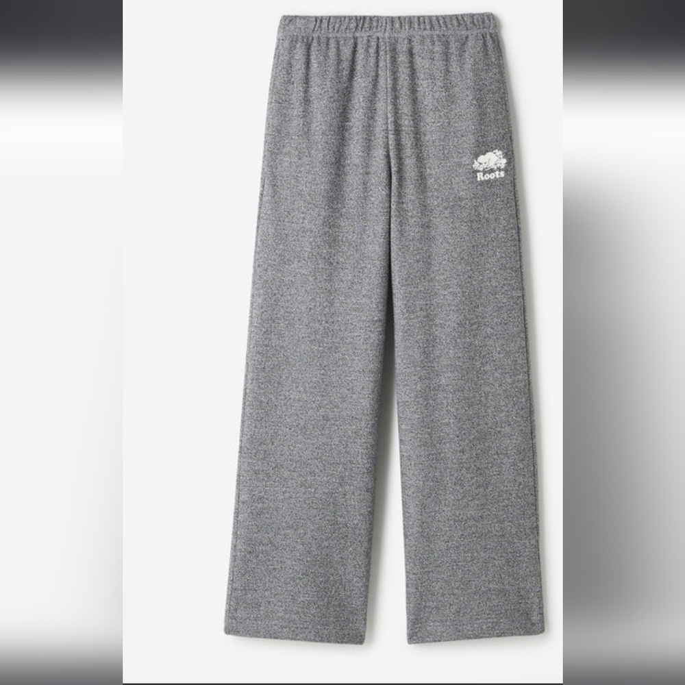 Roots Sweat Pants wide leg Crop Athletic Grey cotton Fleece Size Unisex L Fit XL